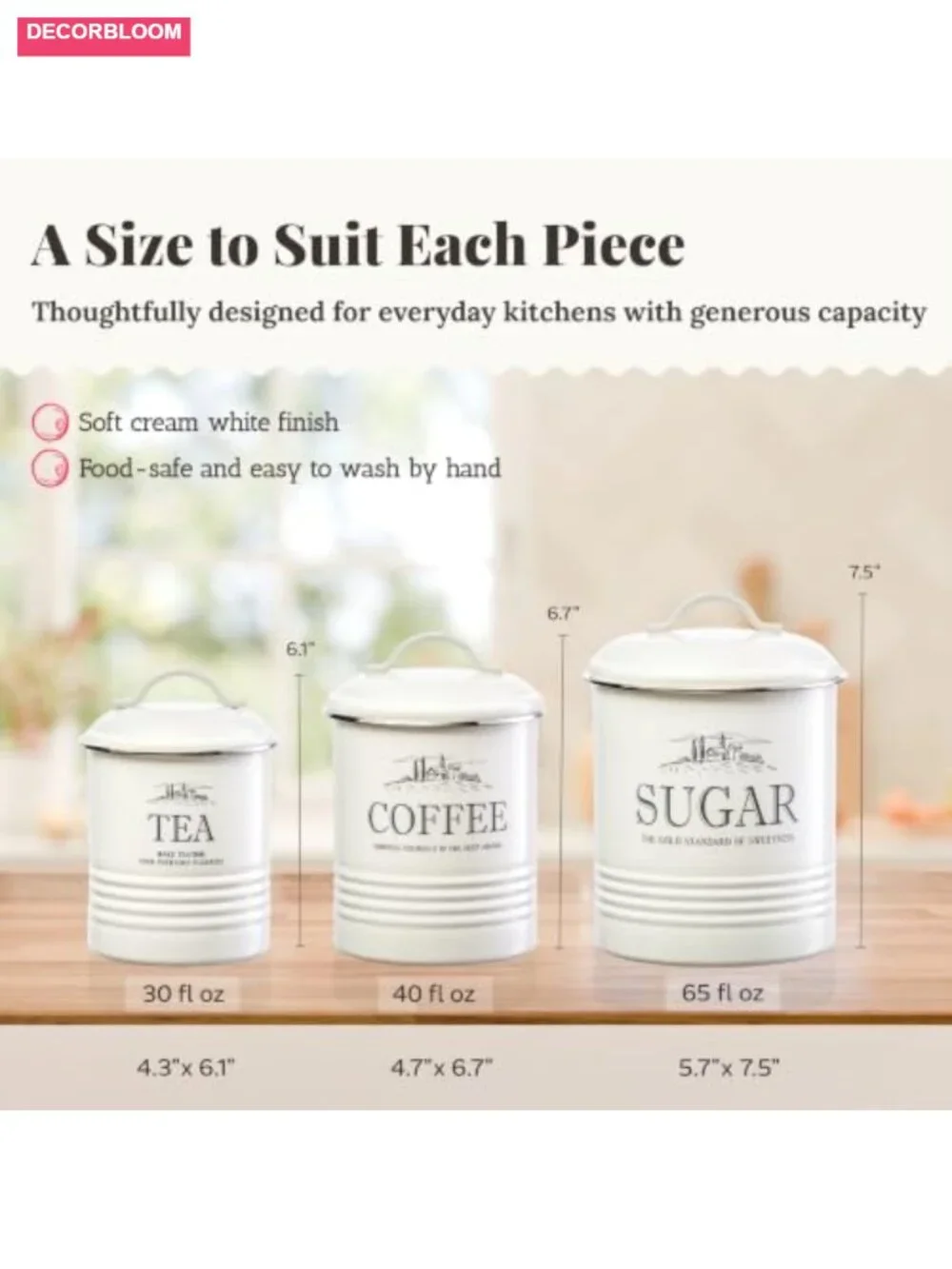 3-Piece Airtight Coffee Tea Sugar Canister Set, Rust-Resistant Steel Kitchen